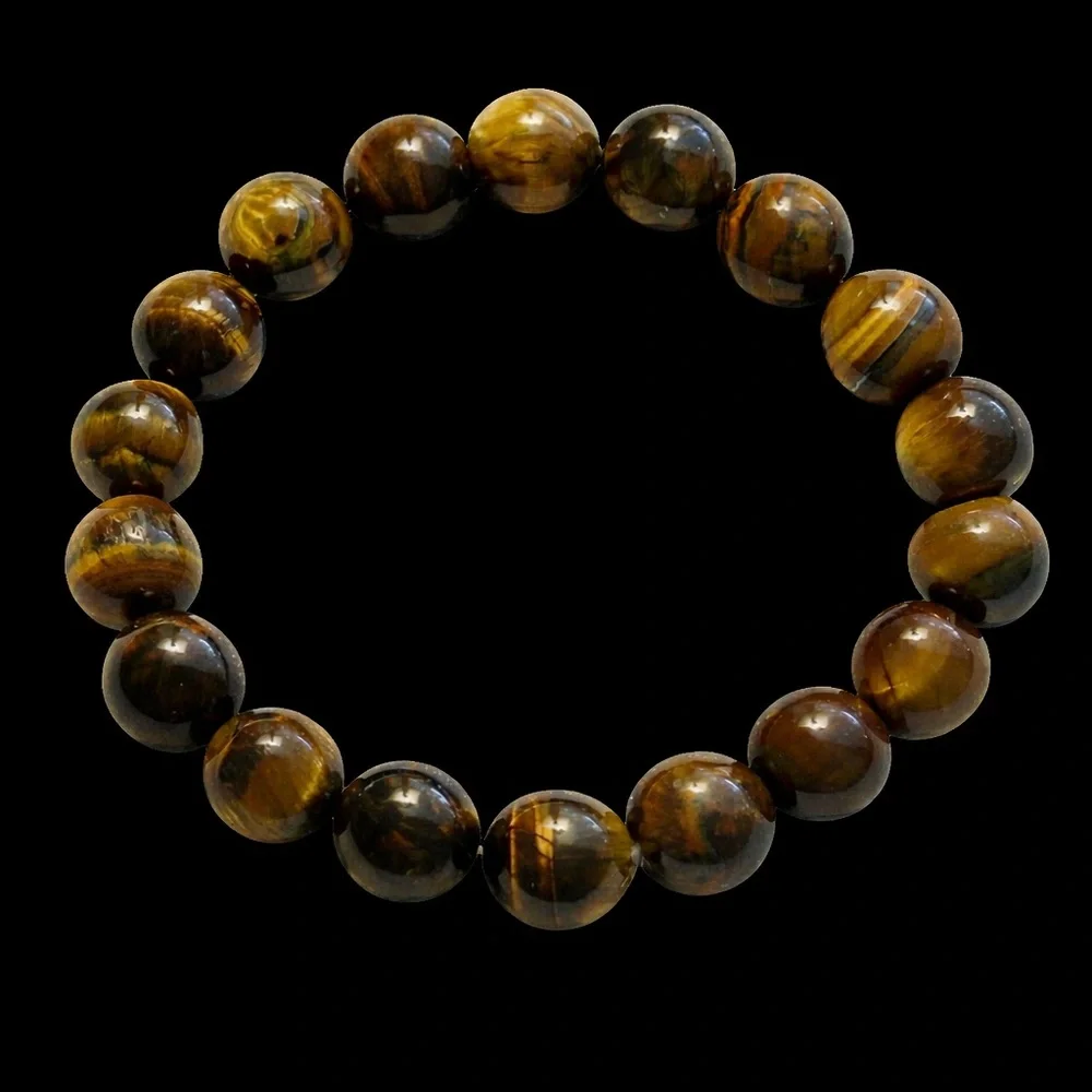 Genuine Tiger’s Eye Bracelet | Real Gemstone Beaded Stretch Bracelet Jewelry